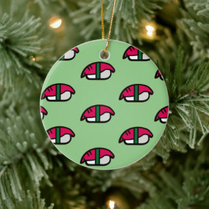 Cartoon Kawaii Sushi, Fish Rice & Seaweed Ceramic Ornament