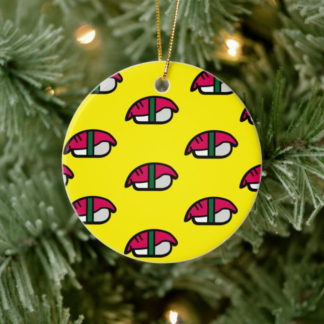 Cartoon Kawaii Sushi, Fish Rice & Seaweed Ceramic  Ornament (Tree)