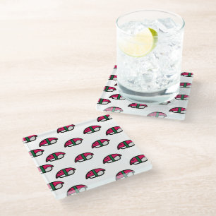Cartoon Kawaii Sushi, Fish Rice & Seaweed Glass Coaster