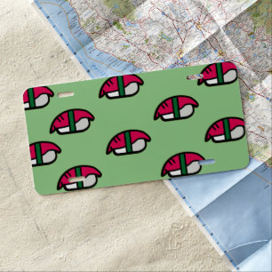 Cartoon Kawaii Sushi, Fish Rice & Seaweed License  License Plate