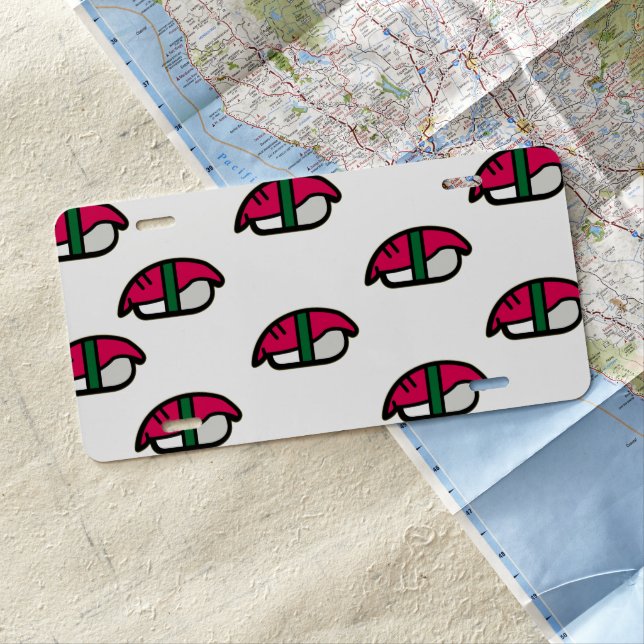 Cartoon Kawaii Sushi, Fish Rice & Seaweed License Plate (In Situ)