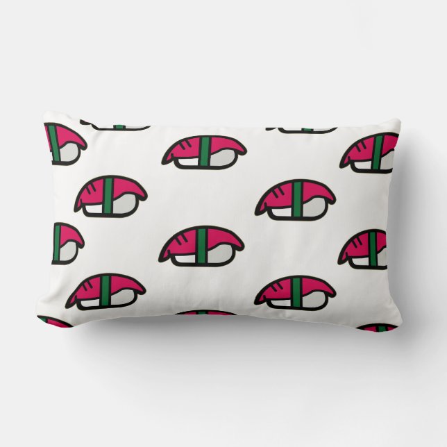 Cartoon Kawaii Sushi, Fish Rice & Seaweed Lumbar Pillow (Front)