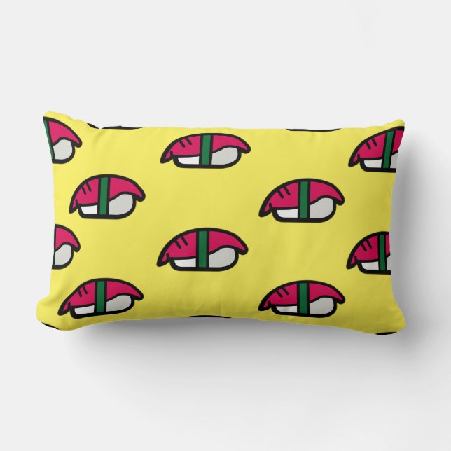 Cartoon Kawaii Sushi, Fish Rice & Seaweed Lumbar Pillow (Front)
