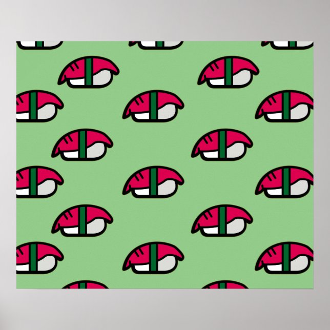 Cartoon Kawaii Sushi, Fish Rice & Seaweed Poster (Front)