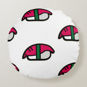 Cartoon Kawaii Sushi, Fish Rice & Seaweed Round Pillow