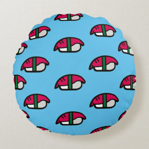 Cartoon Kawaii Sushi, Fish Rice & Seaweed Round Pillow
