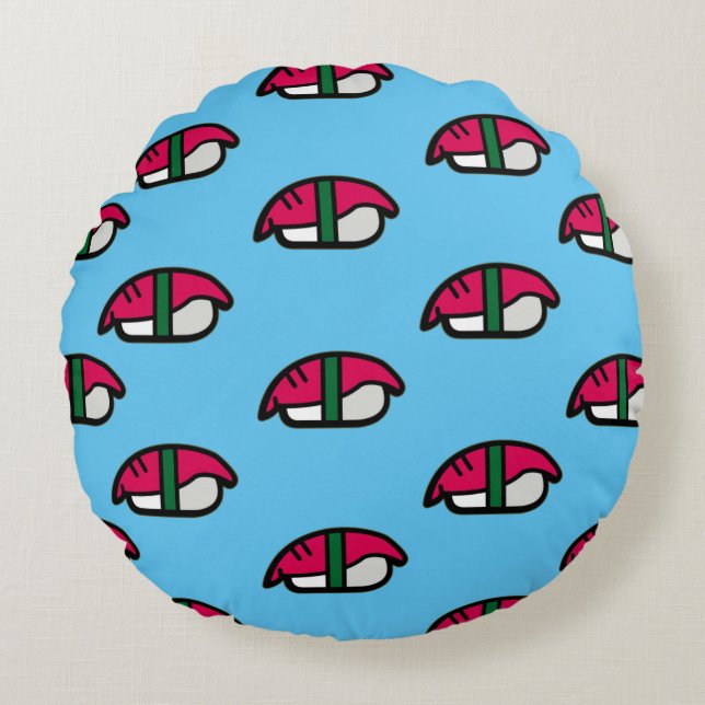 Cartoon Kawaii Sushi, Fish Rice & Seaweed Round Pillow (Front)
