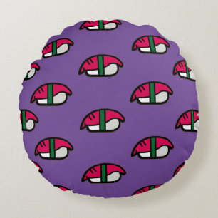 Cartoon Kawaii Sushi, Fish Rice & Seaweed Round Pillow