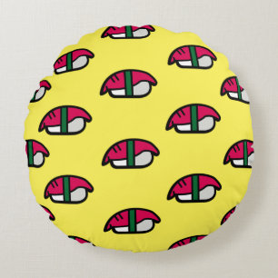 Cartoon Kawaii Sushi, Fish Rice & Seaweed Round Pillow