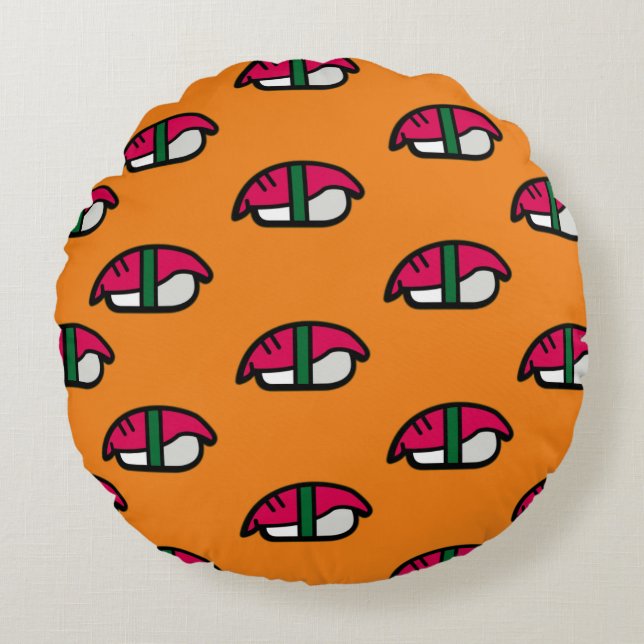 Cartoon Kawaii Sushi, Fish Rice & Seaweed Round Pillow (Front)