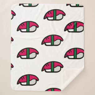 Cartoon Kawaii Sushi, Fish Rice & Seaweed Sherpa Blanket