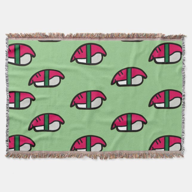 Cartoon Kawaii Sushi, Fish Rice & Seaweed Throw Bl Blanket (Front)