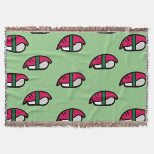 Cartoon Kawaii Sushi, Fish Rice & Seaweed Throw Bl Throw Blanket