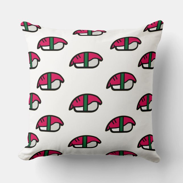 Cartoon Kawaii Sushi, Fish Rice & Seaweed Throw Pillow (Front)