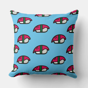 Cartoon Kawaii Sushi, Fish Rice & Seaweed Throw Pillow