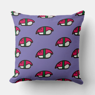 Cartoon Kawaii Sushi, Fish Rice & Seaweed Throw Pillow