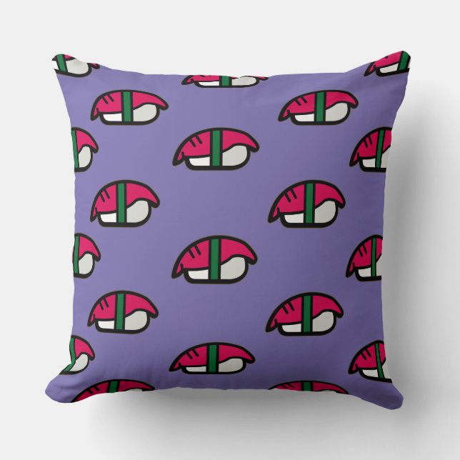 Cartoon Kawaii Sushi, Fish Rice & Seaweed Throw Pillow (Front)