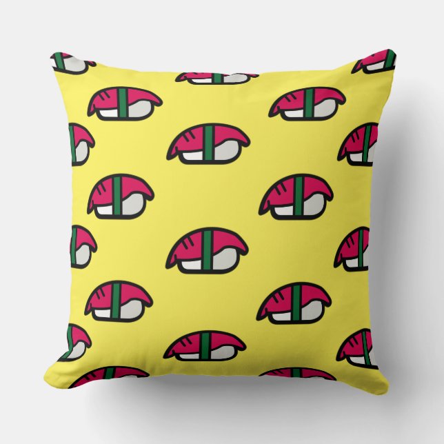 Cartoon Kawaii Sushi, Fish Rice & Seaweed Throw Pillow (Front)
