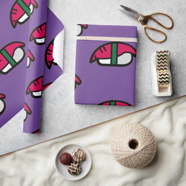 Cartoon Kawaii Sushi, Fish Rice & Seaweed Wrapping Paper (Crafts)