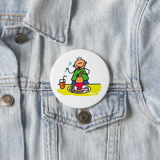 Cartoon Kid Enjoying Meal with Juice and Egg Button (Creator Uploaded)