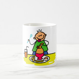 Cartoon Kid Enjoying Meal with Juice and Egg Coffee Mug