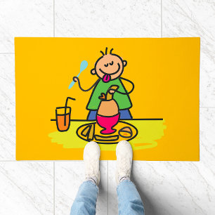 Cartoon Kid Enjoying Meal with Juice and Egg Doormat