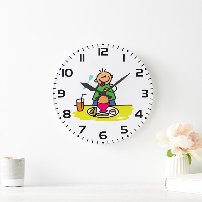Cartoon Kid Enjoying Meal with Juice and Egg Large Clock (Creator Uploaded)