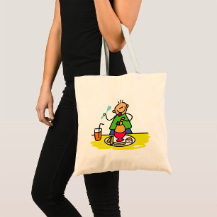 Cartoon Kid Enjoying Meal with Juice and Egg Tote Bag