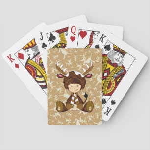 Cartoon Kid in Reindeer Costume Poker Cards