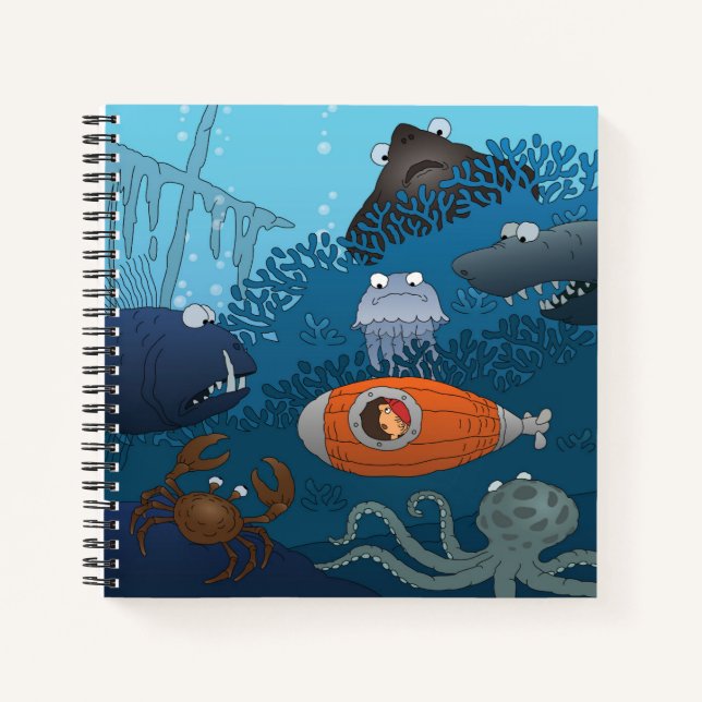 Cartoon Kid Submarine Undersea World Notebook (Front)