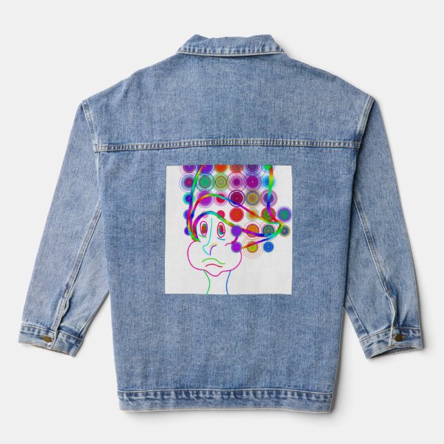 Cartoon Kid With Goofy Hat Denim Jacket (Back)