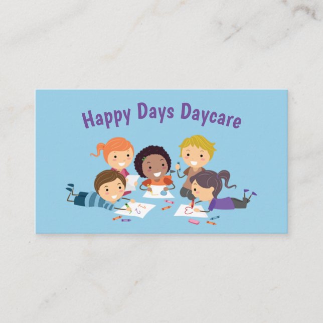 Cartoon Kids Coloring Child Daycare Services Business Card (Front)