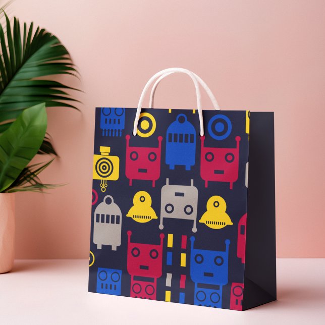 Cartoon Kids Robot Large Gift Bag (kids happy birthday for newborn cartoon robot gift bag.)