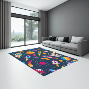 Cartoon kids space and galaxy seamless pattern rug