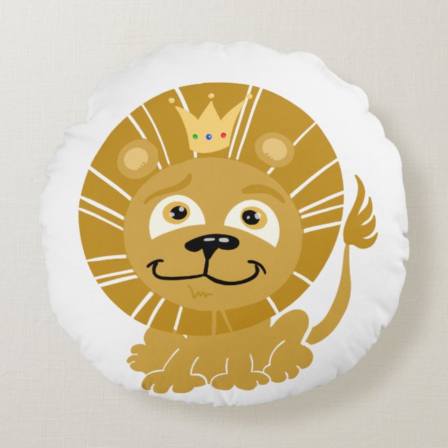 Cartoon King of the Jungle Round Pillow (Front)
