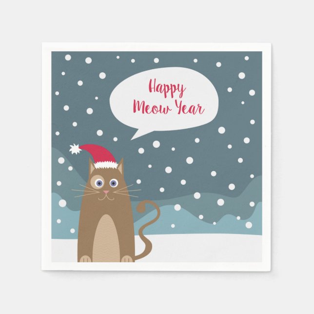 Cartoon kitten, christmas santa hat cat napkins (Front)