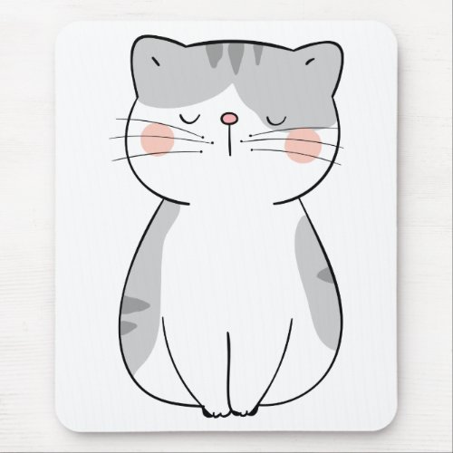 Cartoon Kitten Cute Gray White Tiger Tabby Cat Mouse Pad