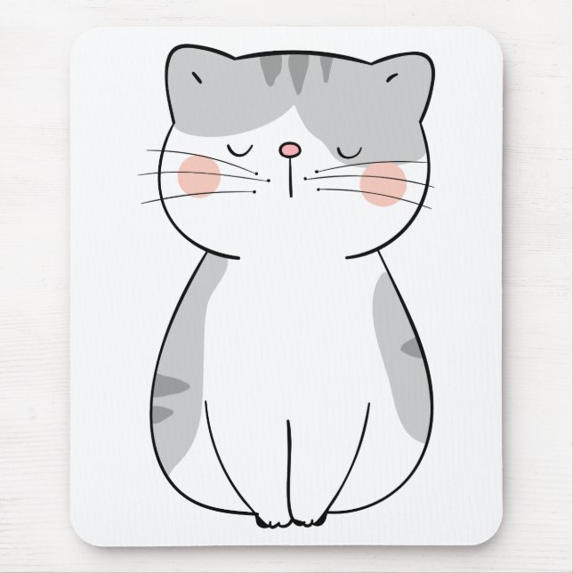 Cartoon Kitten Cute Gray White Tiger Tabby Cat Mouse Pad (Front)