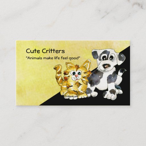 Customizable Cartoon Kitten Puppy Logo Business Card