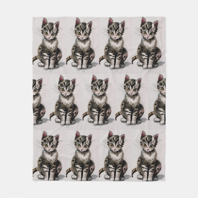 Cartoon kitten striped kitty voices gray fleece blanket (Front)