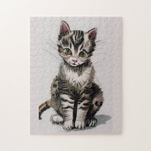 Cartoon kitten striped kitty voices gray jigsaw puzzle