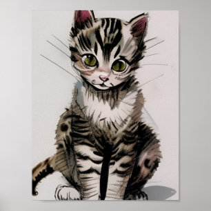 Cartoon kitten striped kitty voices gray poster
