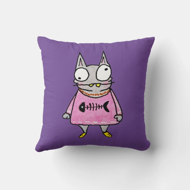 Cartoon Kitten Throw Pillow (Back)