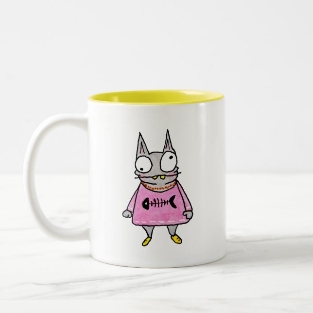 Cartoon Kitten Two-Tone Coffee Mug (Left)