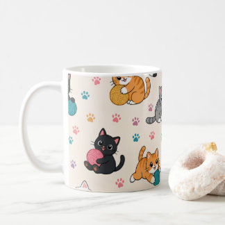Cartoon Kittens with yarn Coffee Mug