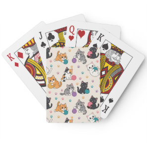 Cartoon Kittens with yarn Poker Cards
