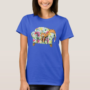 Cartoon Kitty asleep on a floral chair T-Shirt
