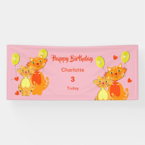 Cartoon Kitty Cat Kids Happy Birthday Personalized Banner