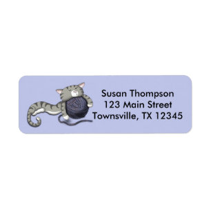 Cartoon Kitty with ball of yarn Label