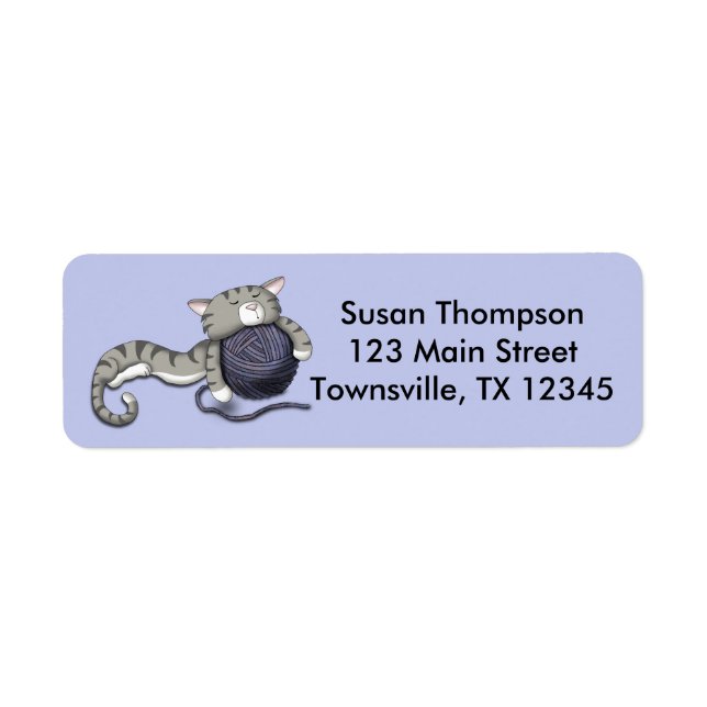 Cartoon Kitty with ball of yarn Label (Front)